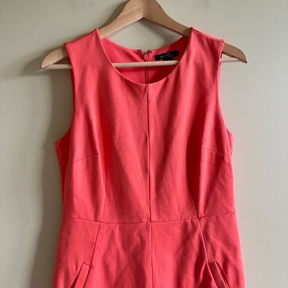 Land's End WOMEN CORAL SHEATH A-LINE SLEEVELESS MIDI DRESS SIZE 6 WORK POCKETS - Picture 2 of 8